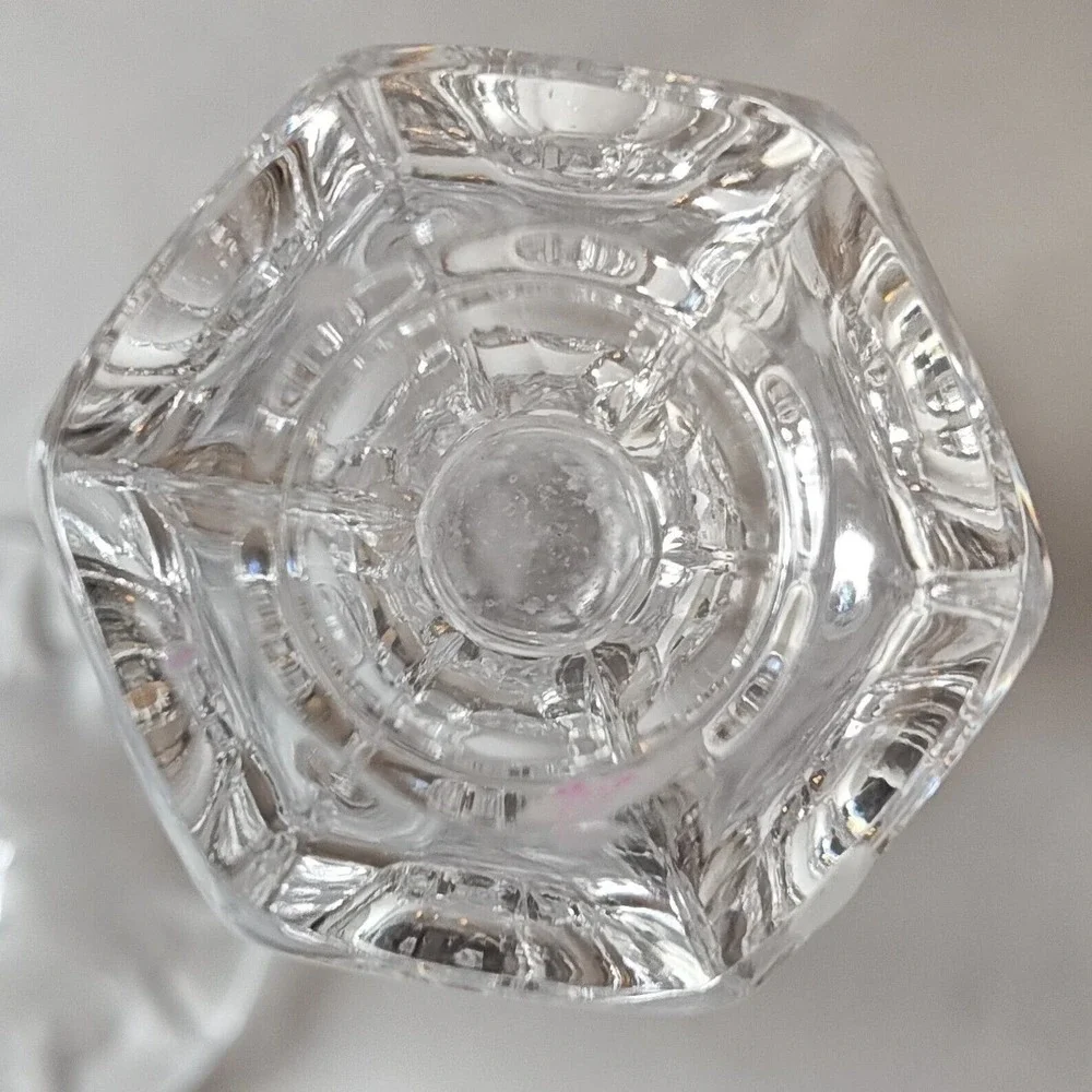 Vintage Pair Hobstar Heavy Crystal Glass Candlesticks Candleholders 7